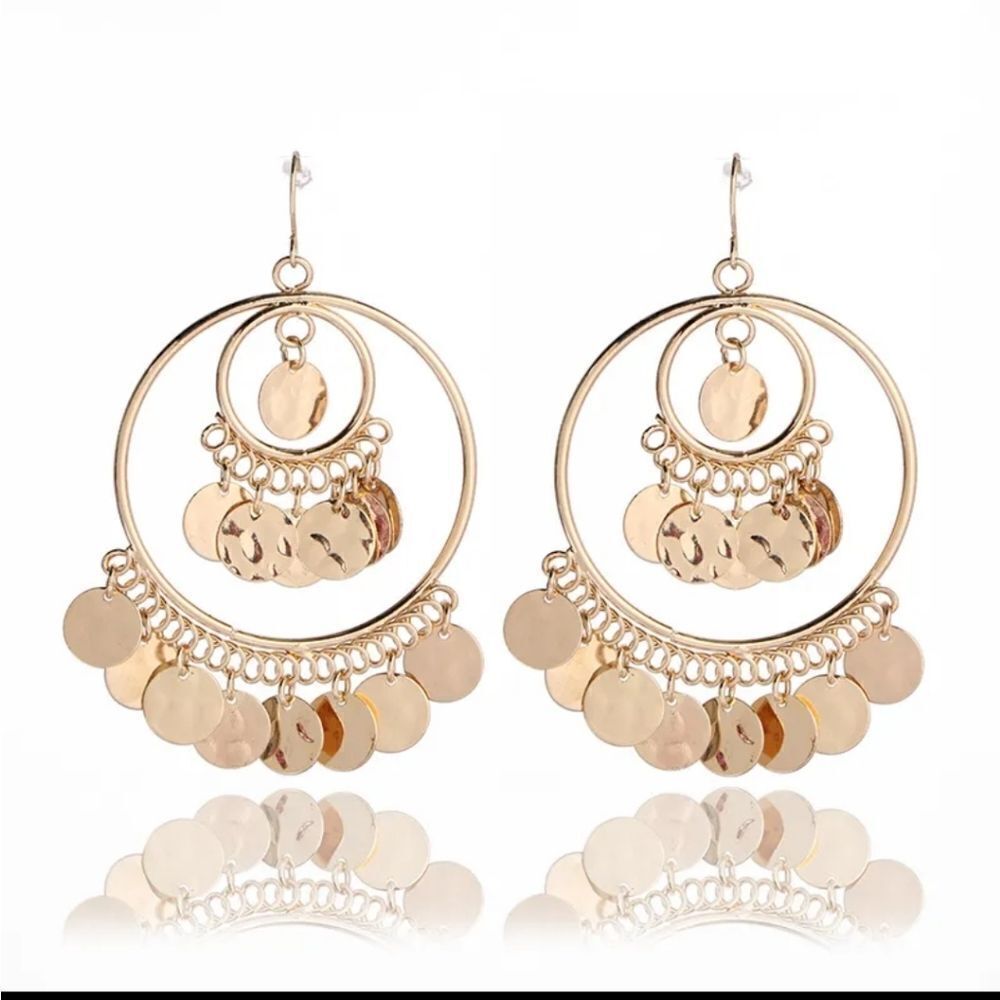 NEW Coin circle dangle drop earrings